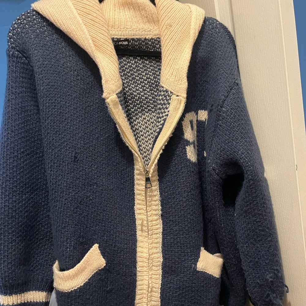 Blue and Cream Knit Cardigan